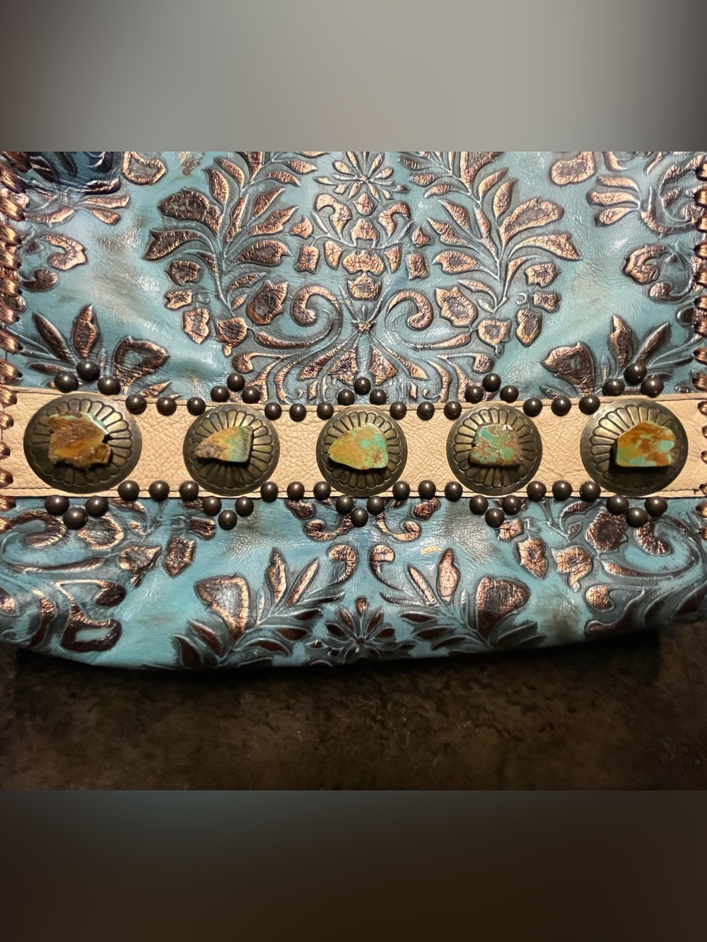 KurtMen Blue and Copper Leather Bag with Turquoise accents - Picture 5 of 10